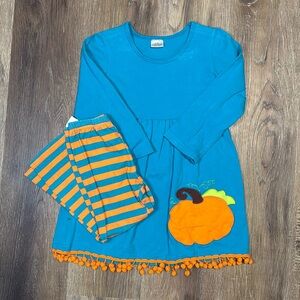 Boutique Pumpkin Appliqué Dress and Leggings Set